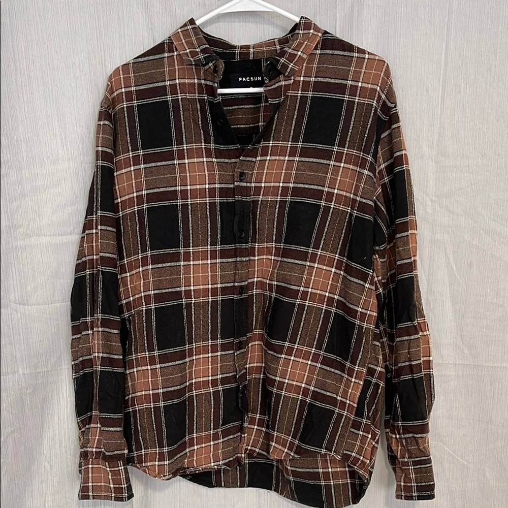 PacSun Men's Brown Plaid Shirt